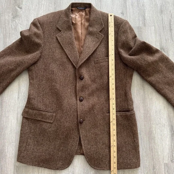 Vintage Brooks Brothers Sport Coat Mens 43R Brown Harris Tweed Herringbone Italy